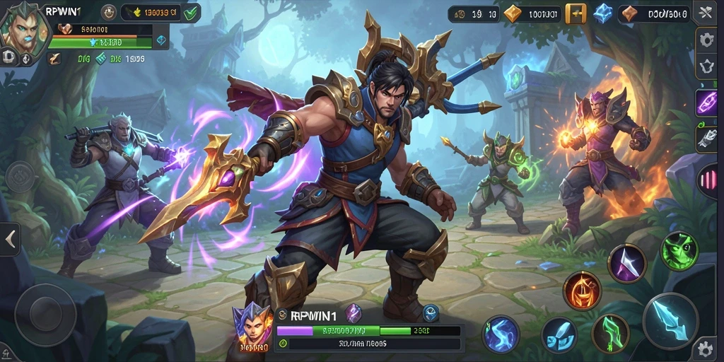 Screenshot utama RPWIN1 menunjukkan aksi pertempuran seru dalam dunia ARPG yang luas.